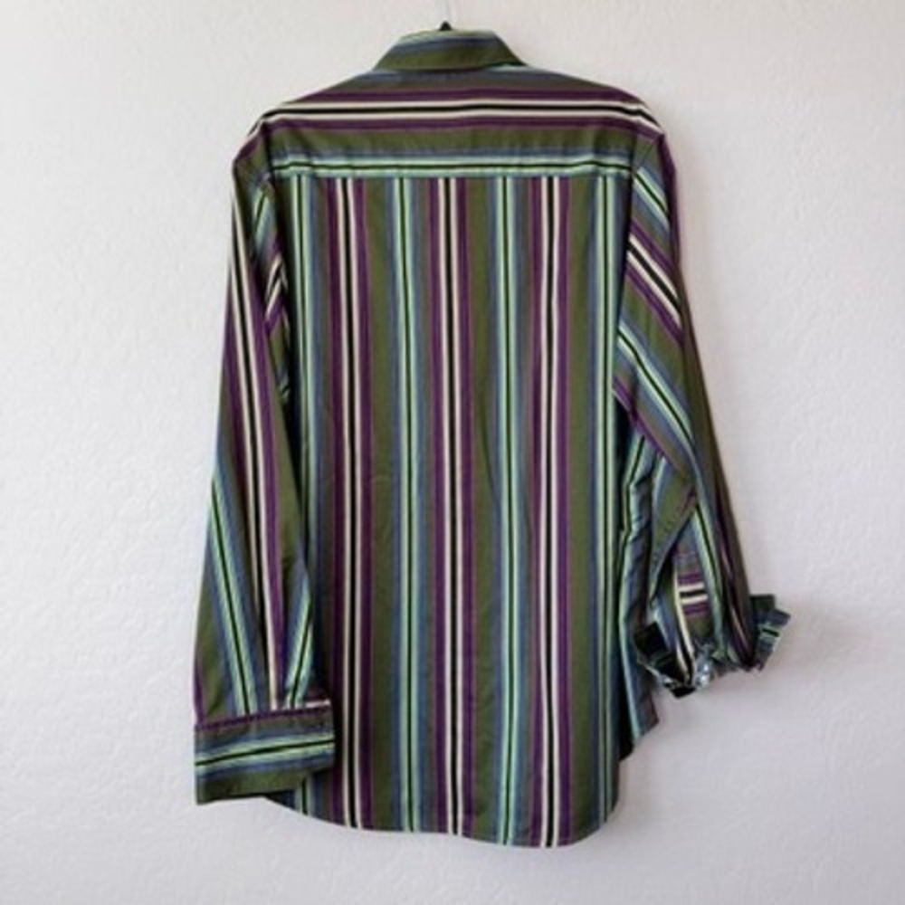 Robert Graham Mens XLarge Long Sleeve Button Up Shirt Green Colorful Stripes - Picture 10 of 11